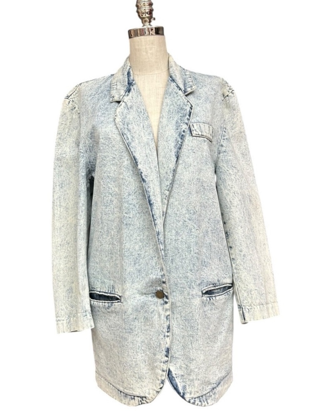 Vintage Acid Wash Light Denim Blazer Jacket Blue M/L 80s 90s Casual Jacket